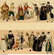 Albert Racinet Historical Costume Masked Ball Wolf Mouse Musket People Monk