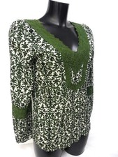 Blouse LYNN ADLER, avec dentelle, kaki écru, T 36, TBE