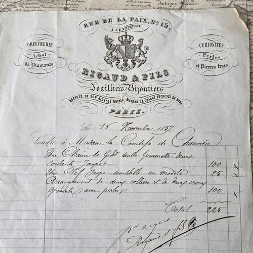 Facture 1857 rigaud bijoutier - 1857,