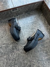 Vintage Berkemann Toeffler Wooden Clogs Black Leather Size EU 38 Made in Germany