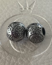 2 Authentic Pandora Midnight Bloom Clip Charm 791009BR Rhodium-plated RARE