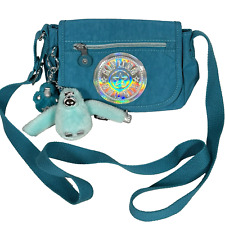 Kipling Mini Crossbody Bag Teal Green Blue Monkey Keychain Zipper Pocket