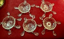 5 ANTIQUE BOBECHES GLASS CUPS CRYSTAL TASSELS FOR CHANDELIER / SCONCE