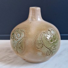 Pied De Lampe Boule En Grès Signé MR (Signature À Identifier) Céramique Vintage