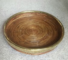 Large Vintage Bamboo Wicker Rattan Brass Crespi Style Tray Tray