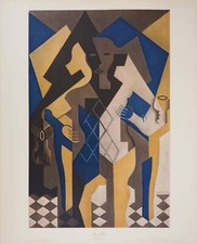 Juan GRIS: Cubist Harlequin, Signed Collotype