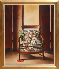 Patrick Le Flohic, Le Fauteuil aux Fleurs, Huile sur Toile, Signée Bas Droit, Ti