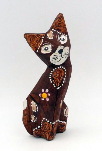 Chat marron bois peint - chat, en