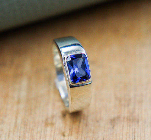 Bague homme saphir bleu - , argent