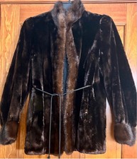 Vintage Henry Harris Cincinnati Mouton Fur Coat w/ Mink Trim Medium