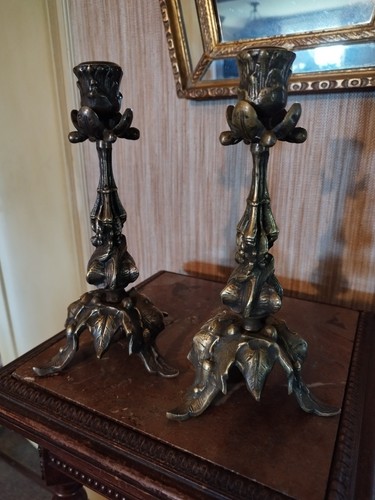 Paire bougeoirs bronze - paire,