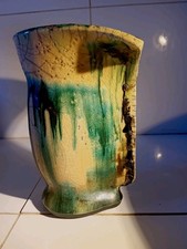 Ancien Vase Ceramique à Glassure Craquelé 