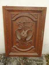 - ANCIENNE PORTE CHENE MASSIF DECOR SCENE DE CHASSE en EPAISSEUR PERDRIX