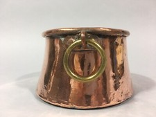 Very old 2-handle cauldron rings dinanderie yellow COPPER 18°