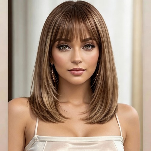 Brown blonde highlights wigs - brown,