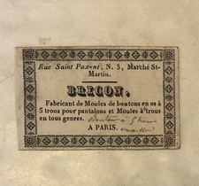 Button Maker Trade Card 1840? Bricon Rue Saint Paxent Marche St Martin  Paris