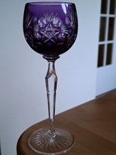 ANCIEN VERRE VIN COULEUR ROEMER CRISTAL TAILLER DOUBLER COLORER AMETHYSTE 19,3