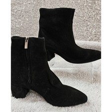 NEW C La Canadienne Ann Suede Leather Booties Side Zip Ankle Boots Black Sz 7M