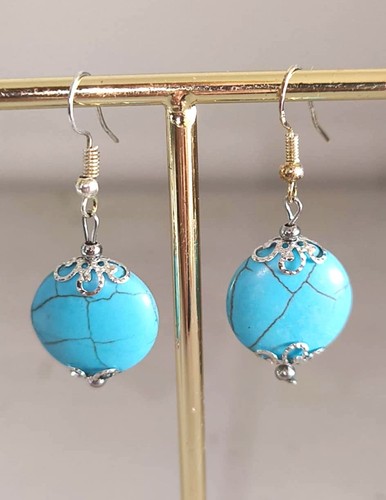 Boucles oreilles pierre bleue - boucles, bleue-