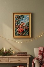 Tapisserie Vintage Scène Pastorale | Cadre Doré Rococo | Broderie Main Couple