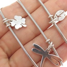 CLIO BLUE 925 Sterling Silver Vintage Multi-Charm Snake Chain Necklace 20"