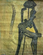 Grand tableau XXem abstrait,  peintre Tunisien  Rahma Sfar sur papier vernis