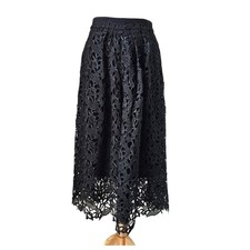 Three Floors Black Embroidered Lace Detail Wide Leg Culottes