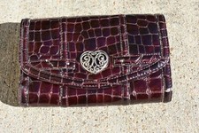 Brighton Deep Red Crossbody  Wallet Purse Clutch Silver Heart Croc Detailed