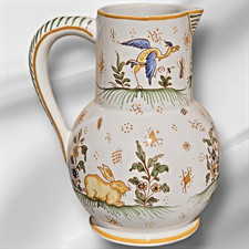 Vintage Large 10in French Moustiers St Marie Hand-Painted Faience Pitcher ,1960s