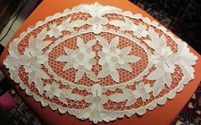 Antique LACE EMBROIDERY CROCHET & NEEDLE PLACEMAT PINK ART DECO 54 X 34 cm