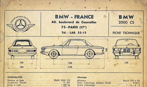 Fiche technique bmw 2000 - bmw, cs