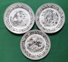 Choisy Le Roi Fine Earthenware (Paillart et Hautin) 19th Century - 3 Plates "Hunting"