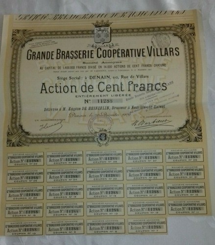 Action titre brasserie villars - action,