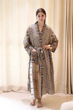 Robe longue kimono beige-jaune