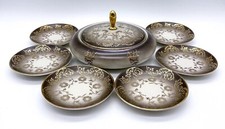 Vintage Alka Bavaria Joséphine Boîte Avec 6 Assiettes & Bord Doré en Porcelaine