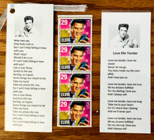 Elvis Presley Mint Never Hinged Block of 4 29c Postage Stamps 1993 + 2 Bookmarks
