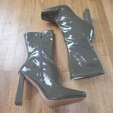 Aldo Fidella Faux Patent Leather Ankle Bootie Sz 8 Heeled Olive Green NEW 