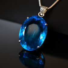 Pendentif ovale aigue-marine