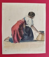 BERTHOUD Leon, Fontainière italienne. Aquarelle. XIXe