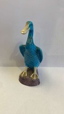 ANCIEN CANARD EN PORCELAINE BLEU COLLECTION ORNITHOLOGIE OISEAU DECO