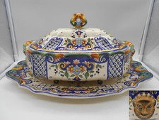 LARGE ROUEN OR DESVRES FAUNA HEAD TUREEN / VEGETABLE & FAUNA TRAY