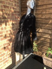 VINTAGE DKNY Black Velour Robe Jacket Belted Spell Out Logo One Size (8-16)