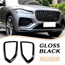 Gloss Black Front Bumper Fog Light Lamp Trim Cover For 2021-2024 Jaguar F-PACE