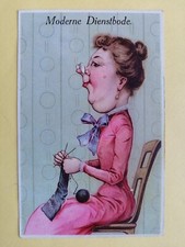 Old postcard embossed humor letter embossed "MODERN SERVICEBODE" housekeeper