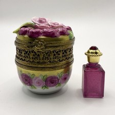 Peint Main Limoges France Chamart Floral Perfume Trinket Box Vintage/Antique