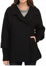 Calvin Klein V6215 Black Basket Weave Textured Coat Women's Size 4