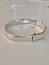 6.5 Inch Sterling Silver Clio Blue Designer Buckle / Clasp Hinged Bangle 30.96g