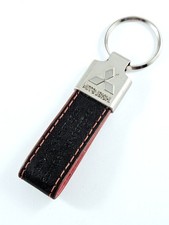 KEYCHAIN - MITSUBISHI 2000s - metal, leather strap - garages / concessions