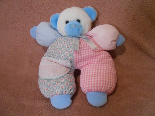 Doudou peluche ours blanc - , bleu