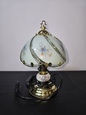 Vintage Brass and Floral Glass Bedside Lamp - Romantic Style
